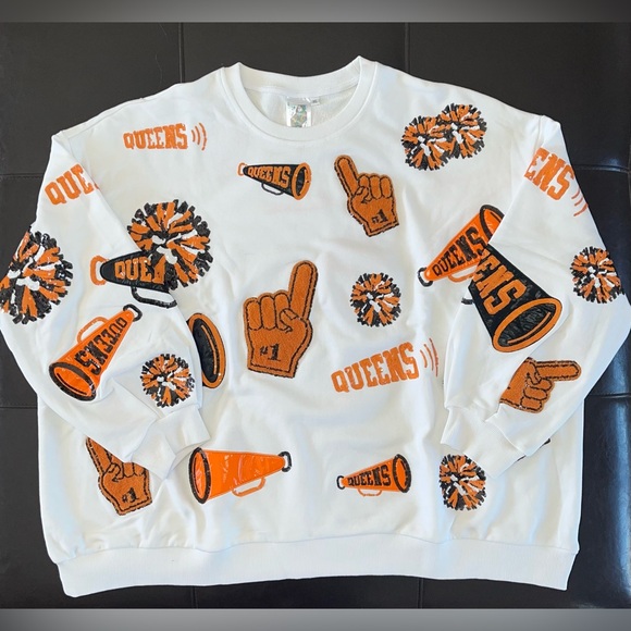QUEEN OF SPARKLES Tops - Queen of Sparkles - Orange & White Cheer Sweatshirt - XL - NWOT